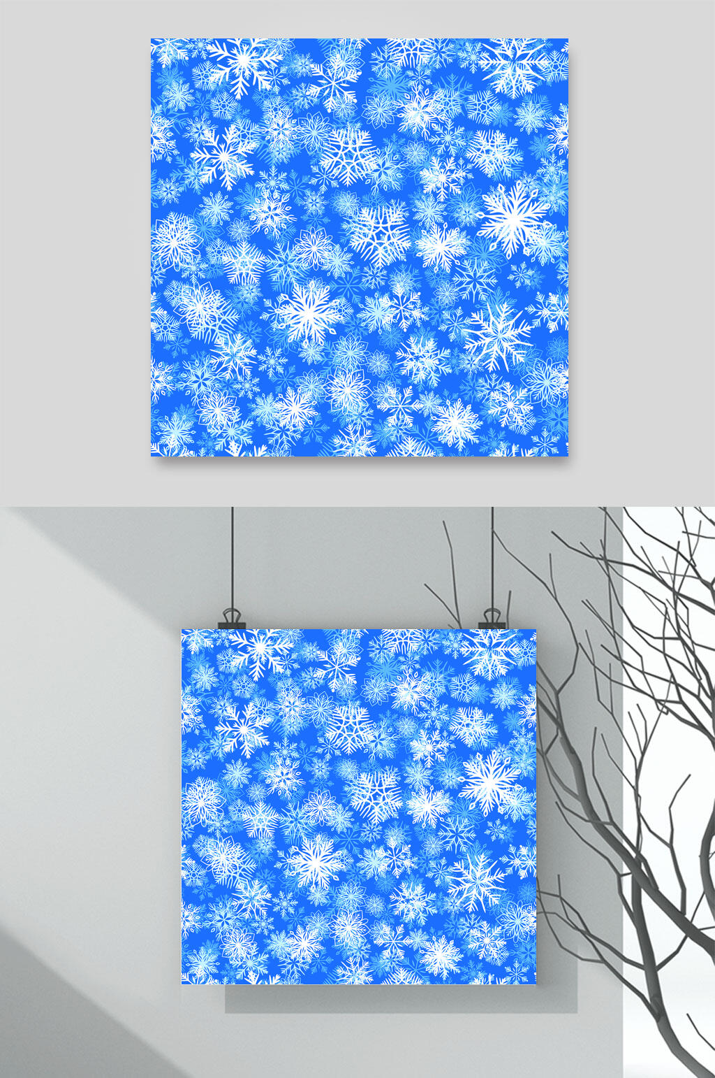 蓝色唯美雪花矢量素材素材