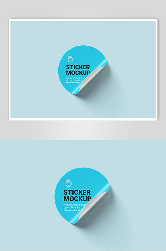 蓝色英文圆形贴纸样机-众图网