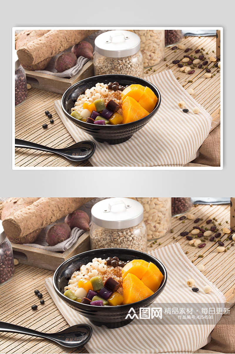 黑碗黑勺罐装坚果芋圆图片素材