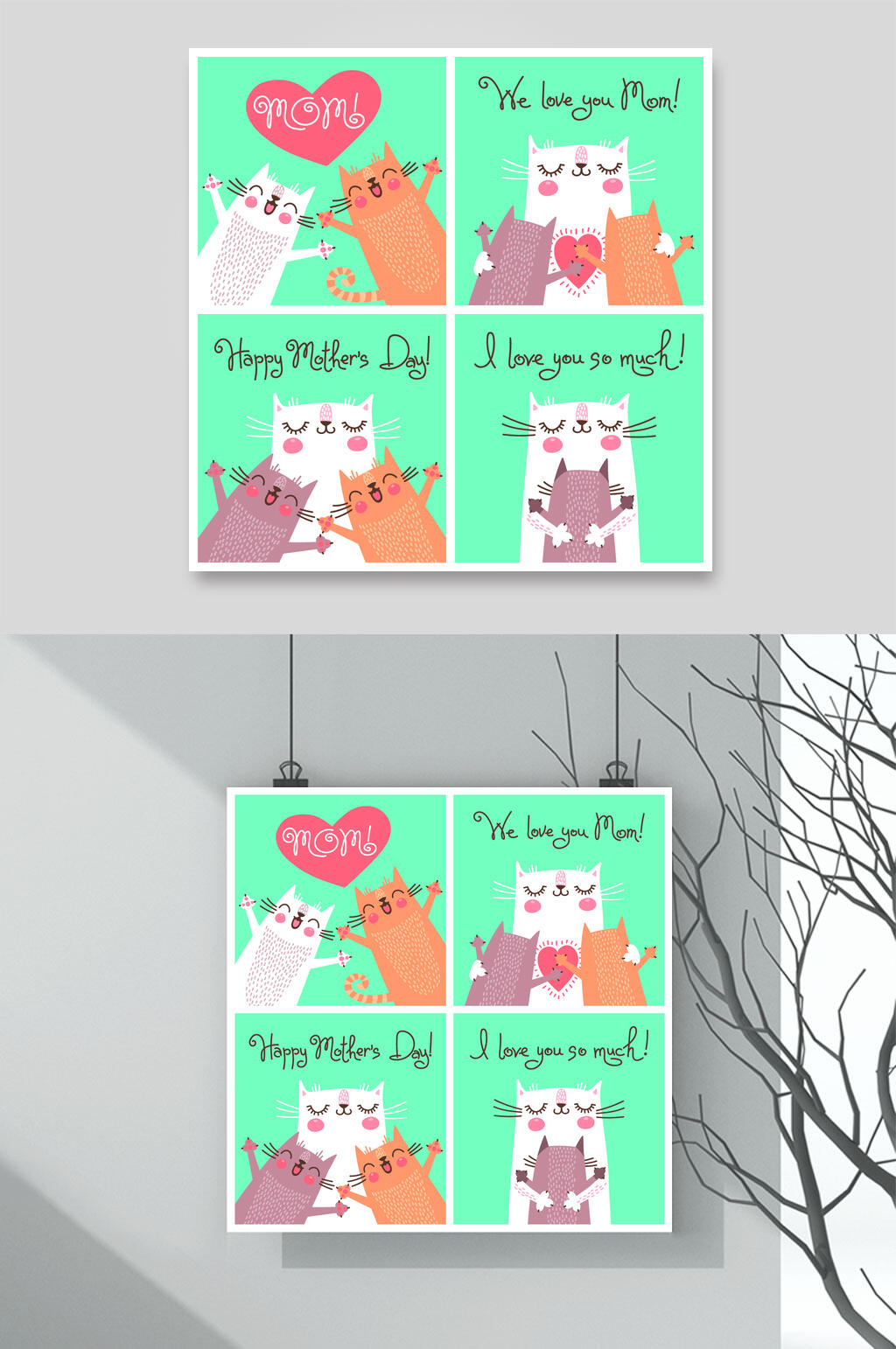 清新卡通小猫矢量素材素材