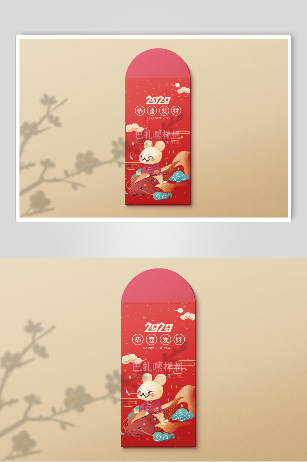 红色卡通图案春节红包VI样机素材