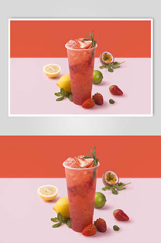 大气草莓柠檬薄荷奶茶图片
