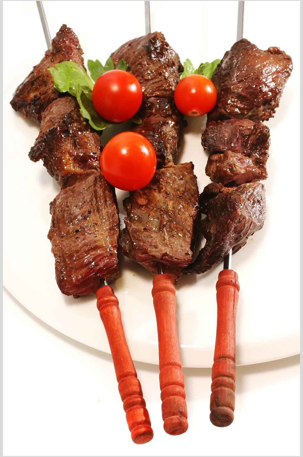 木柄签烤大块肉烧烤串串图片素材