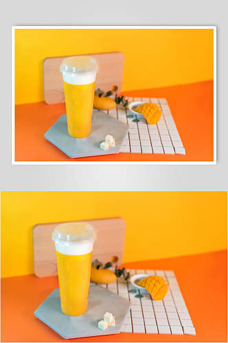 橙色芒果汁奶盖奶茶图片