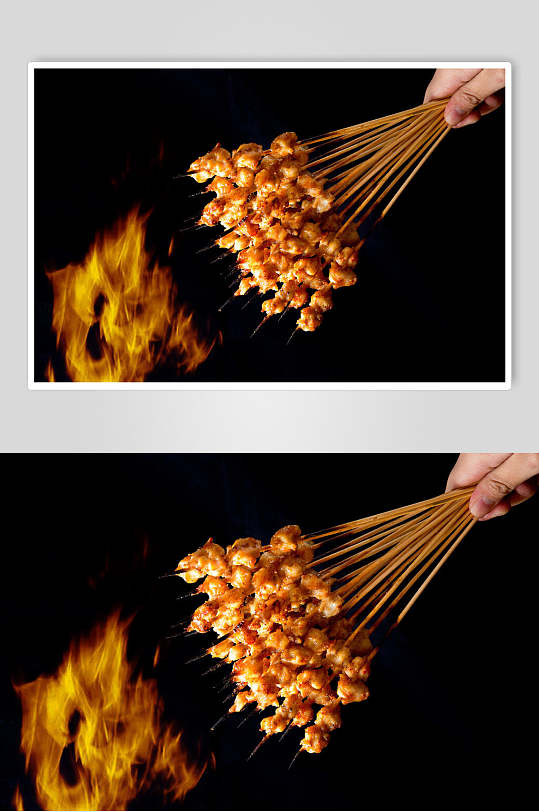 创意火焰牛油烤串图片