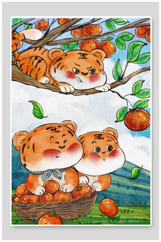 创意手绘苹果虎年插画