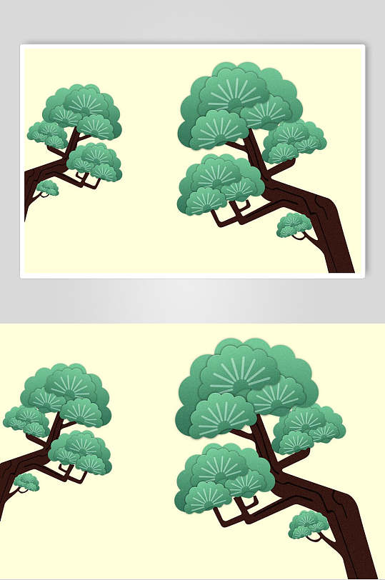 绿色树木中式设计图案素材