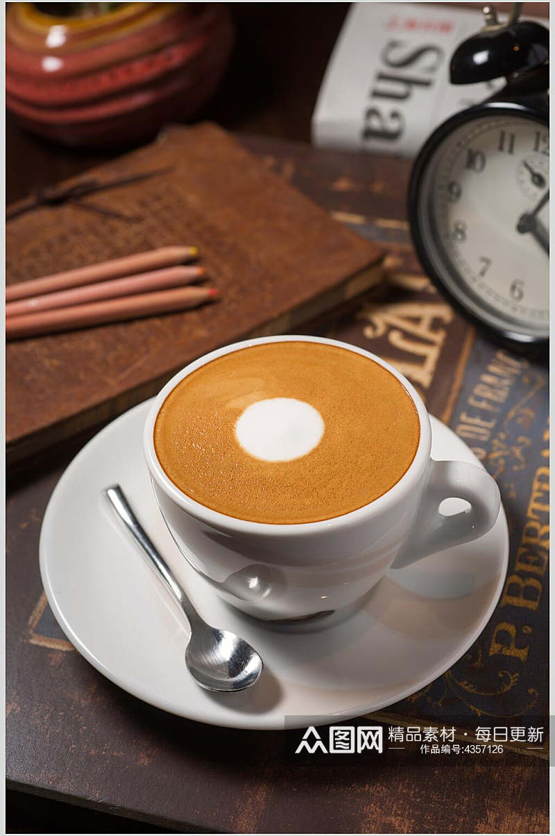典雅大气时钟勺子咖啡图片素材