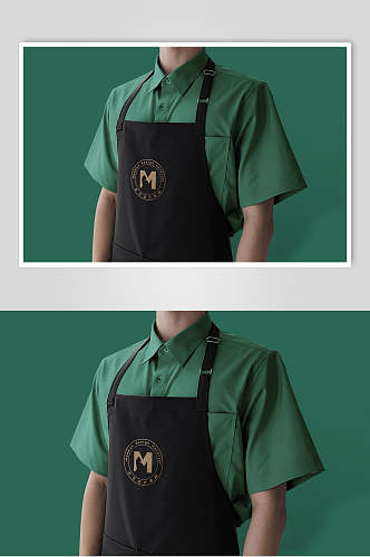 绿色创意短袖围裙餐饮品牌VI样机