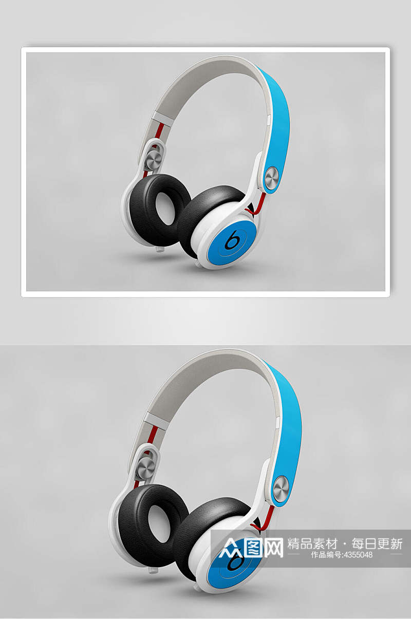 蓝色无线头戴式耳机样机素材