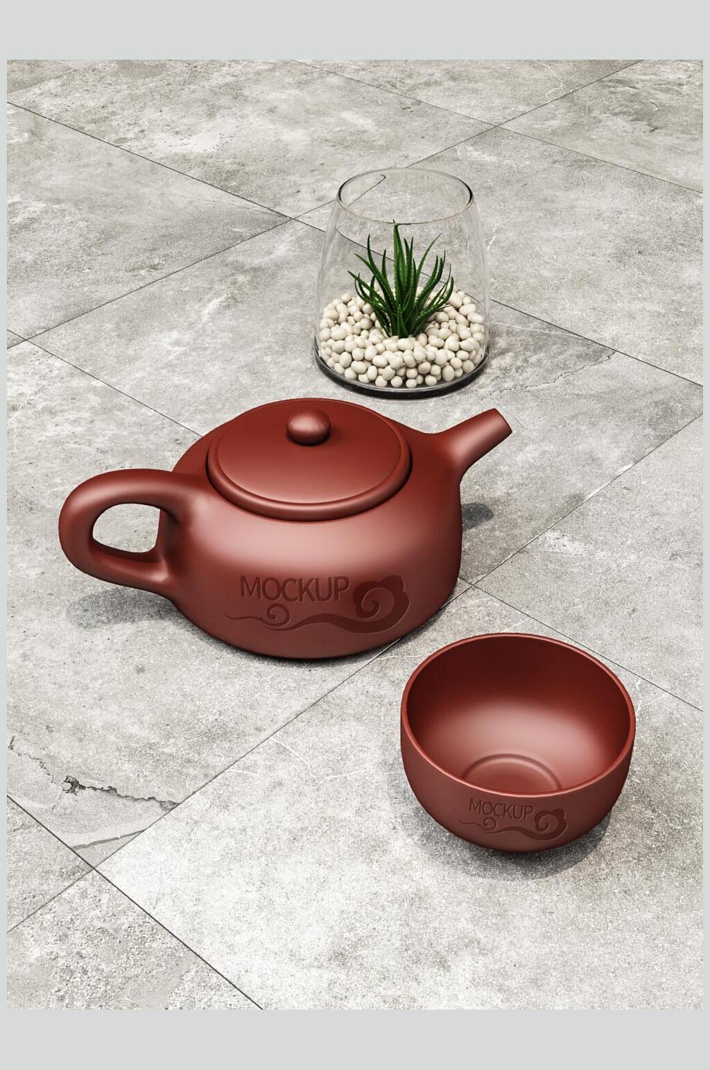 清新时尚系列精致茶具贴图样机素材