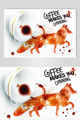 狐狸咖啡泼墨矢量素材