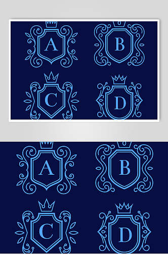 蓝色王冠英文简约标志设计矢量素材