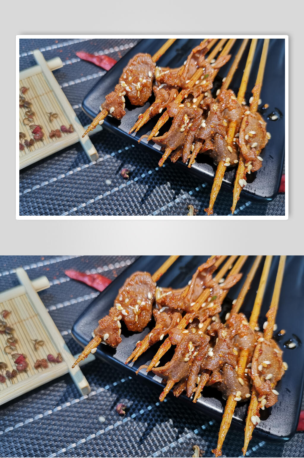 白色芝麻小肉串烧烤图片素材