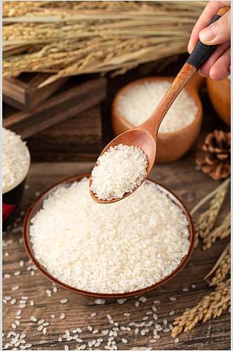木勺子水稻大米图片
