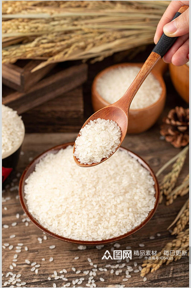 木勺子水稻大米图片素材