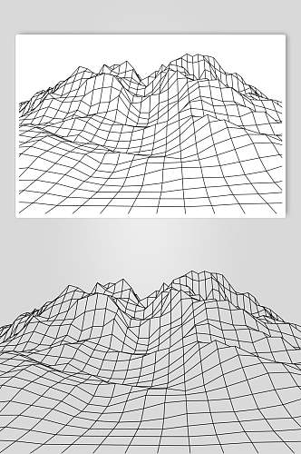 抽象黑白略有起伏网格地形矢量素材
