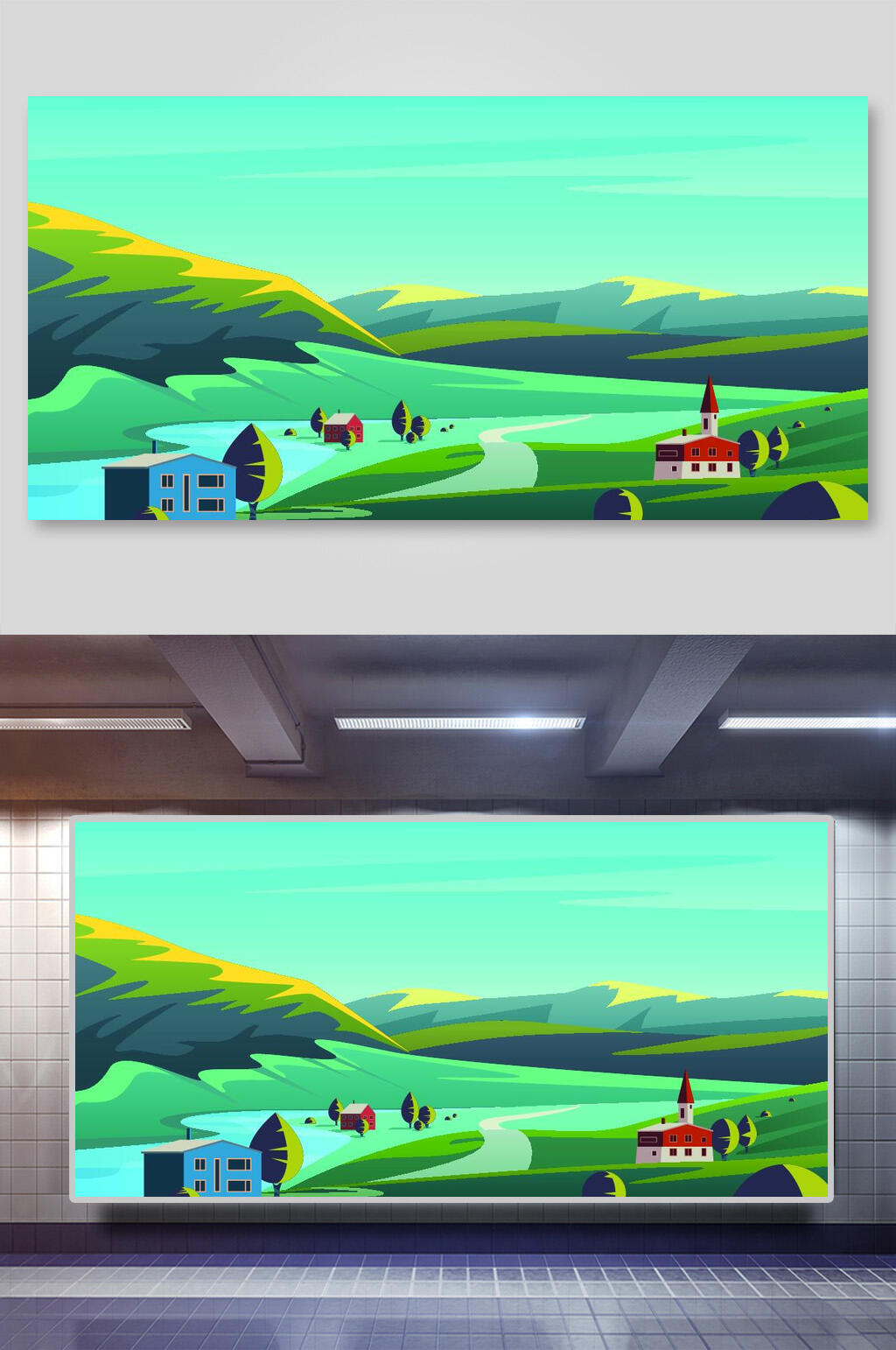 绿色简约大气高端风景户外矢量插画素材