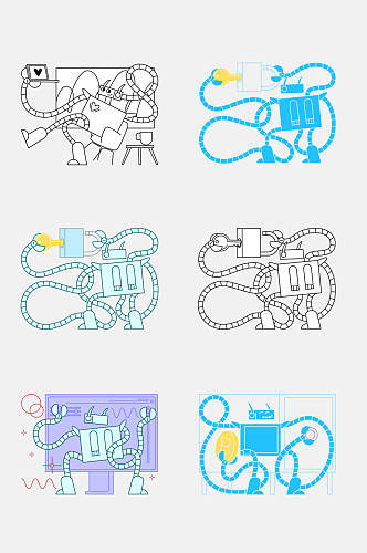 简约扁平风卡通机器人免抠素材