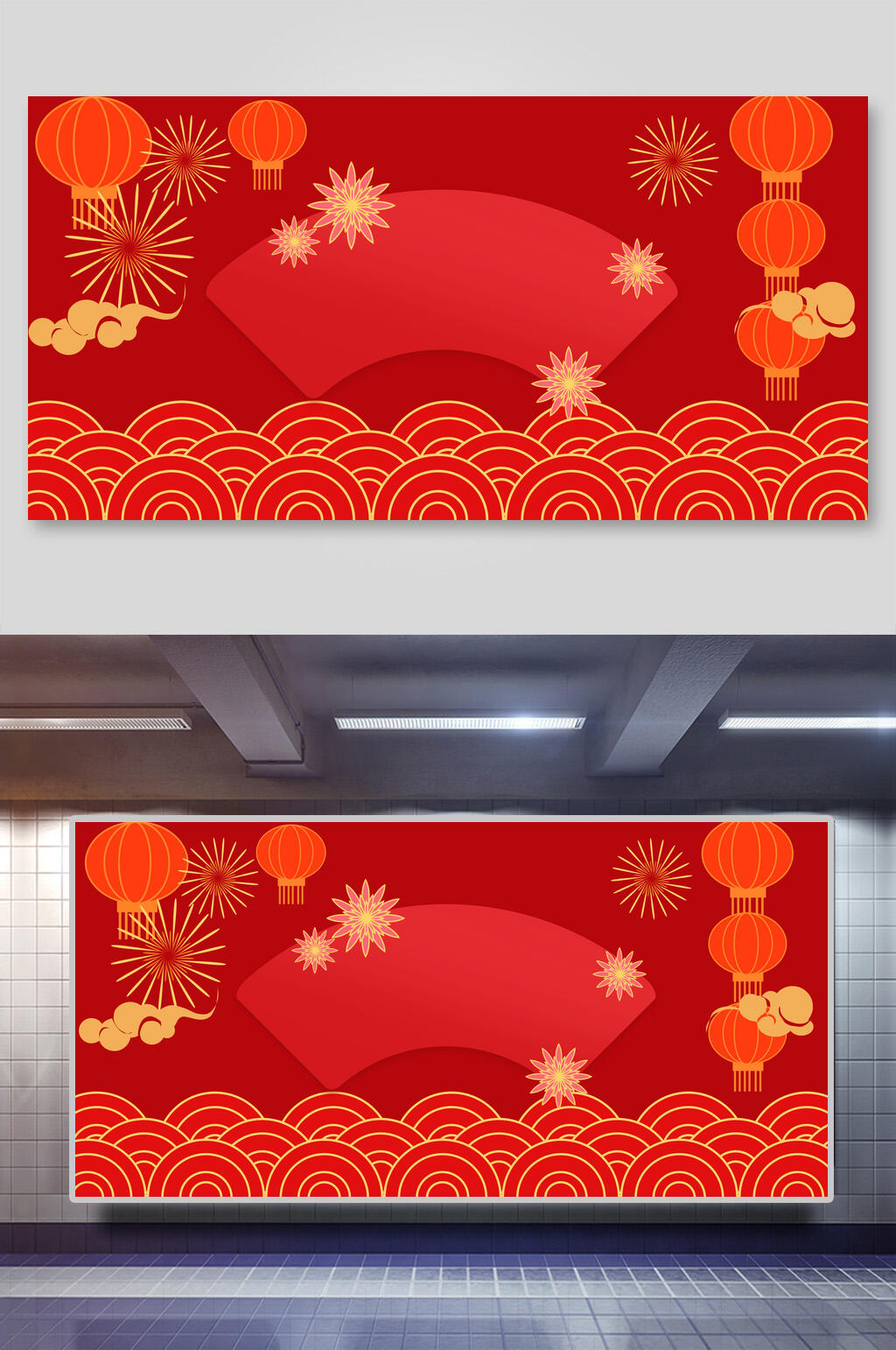 灯笼烟花大气高端红色新年边框背景素材