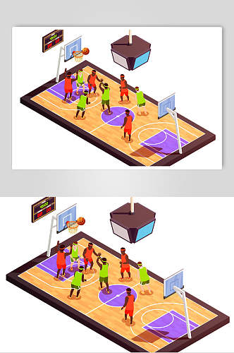篮球场体育场建筑等距插画矢量素材