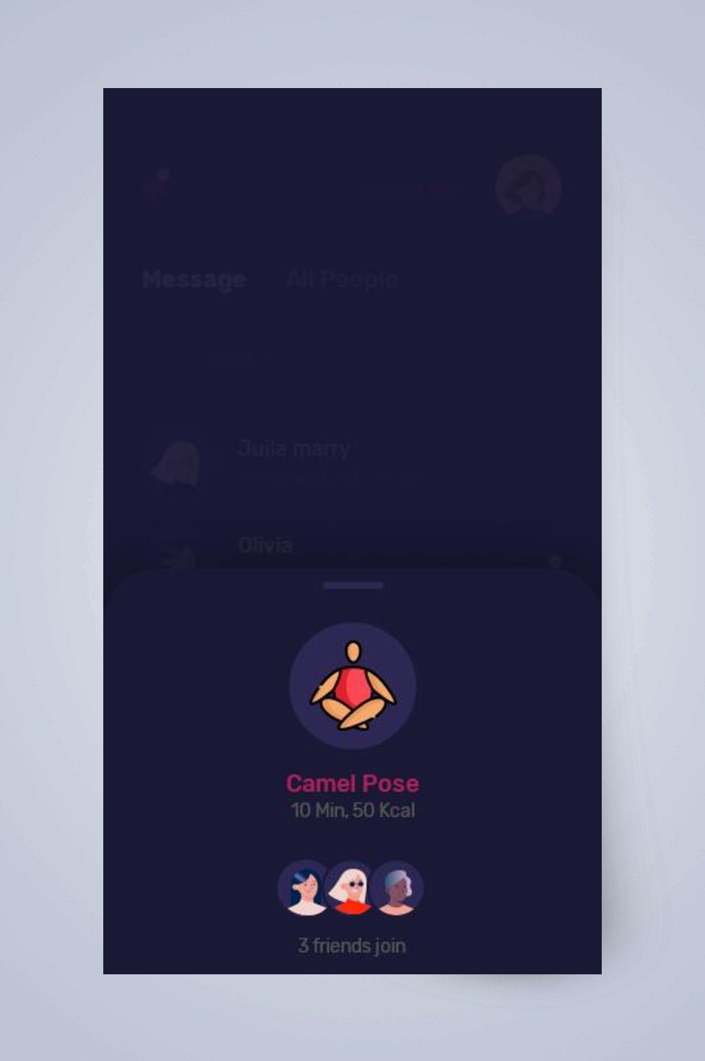 深蓝图标简约手机瑜伽APP界面设计素材