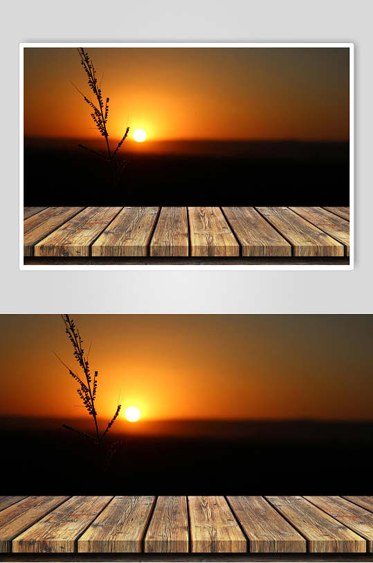 木台木板夕阳图片