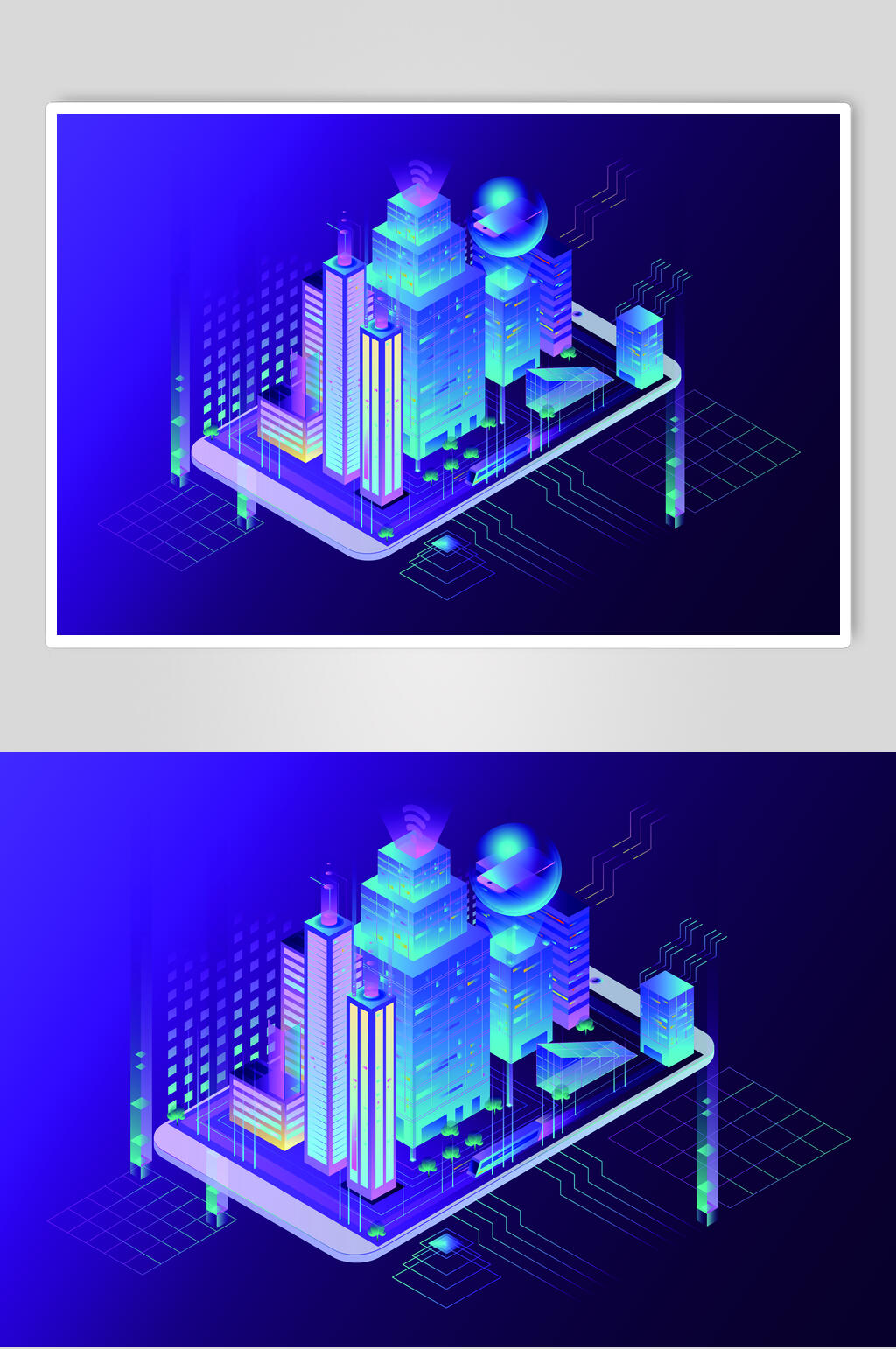 炫彩智慧城市等距插画矢量素材素材