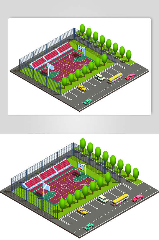 简约篮球场体育场建筑等距插画矢量素材