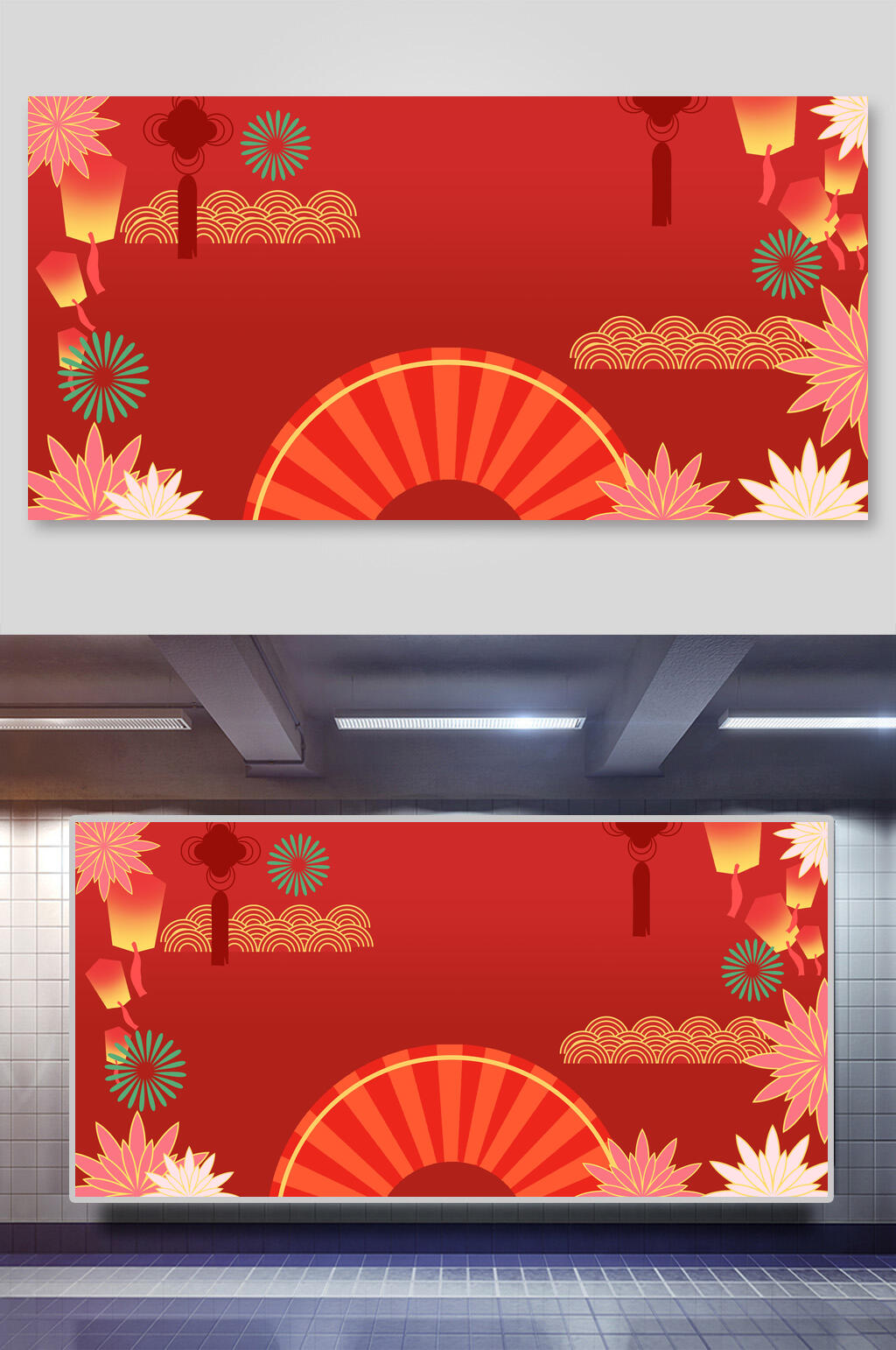 简约灯笼大气高端红色新年边框背景素材