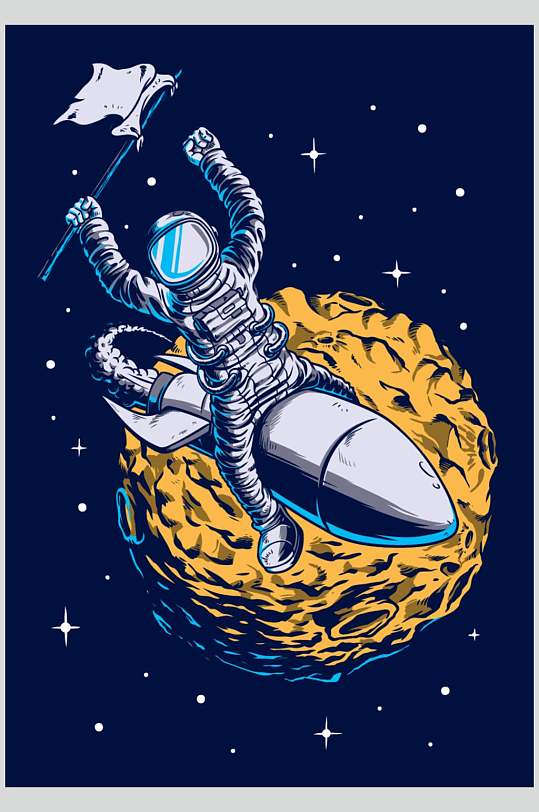 唯美蓝色宇航员潮流印花素材