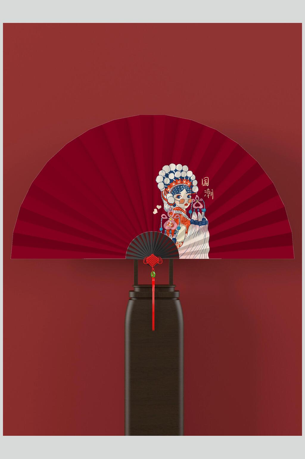 扇子瓶子大气红时尚京剧国风VI样机素材