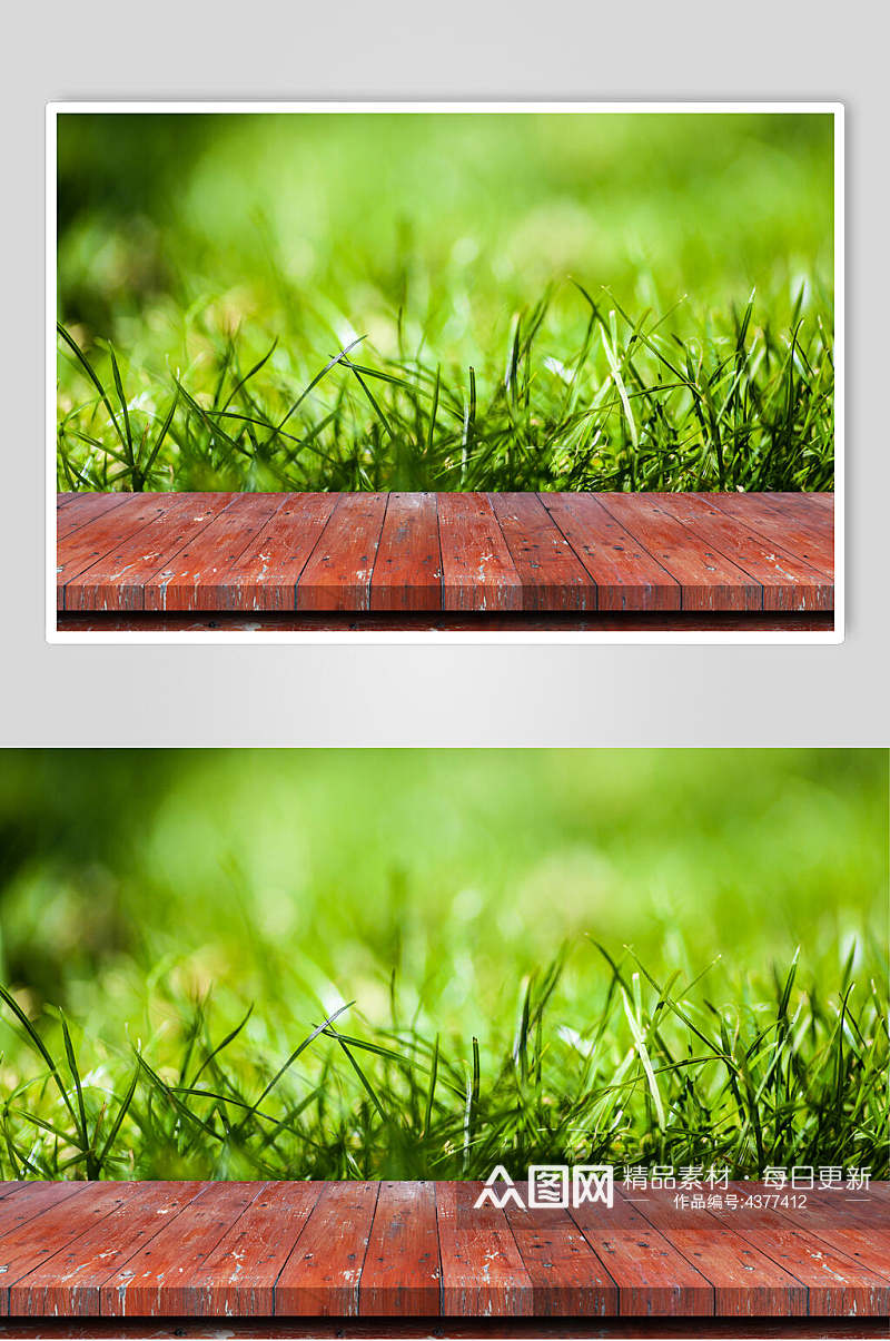 绿色青草木台木板图片素材