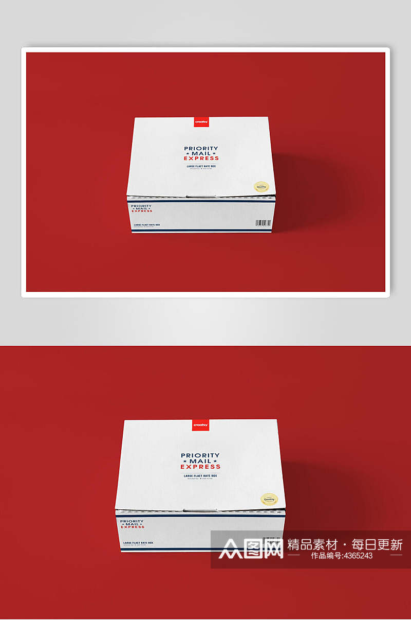 盒子正面红白文创品牌包装盒子样机素材