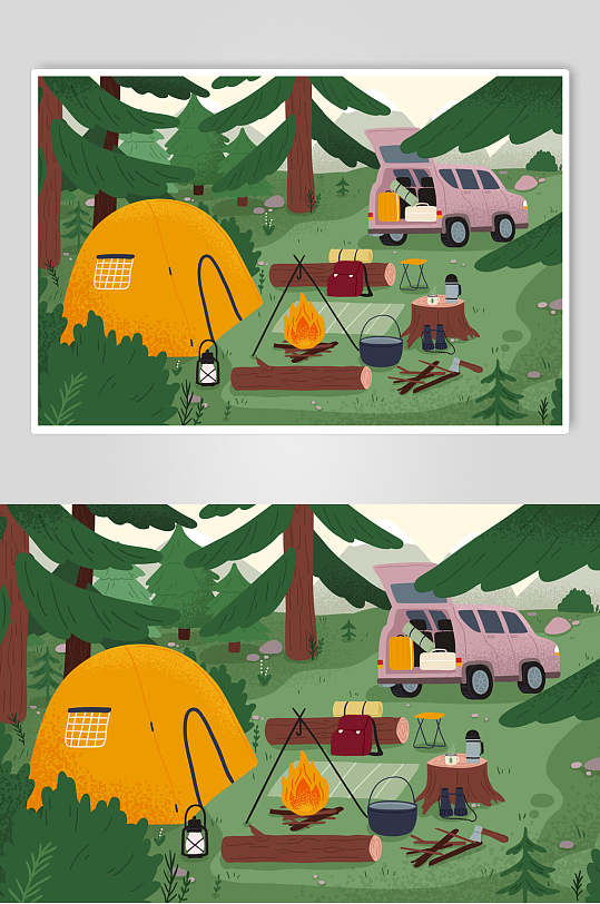 手绘露营帐篷旅行旅游矢量素材