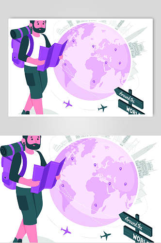 紫色男孩旅行旅游矢量素材