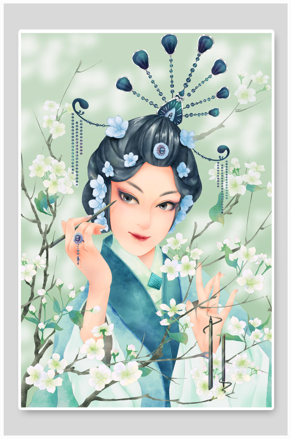 少女花朵清新大气高端唯美潮流插画素材
