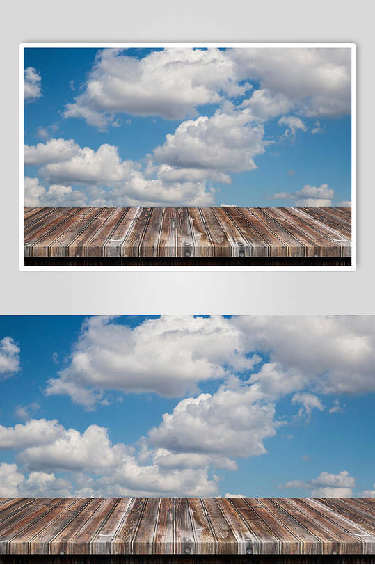 蓝天白云简约桌子纹理木台木板图片