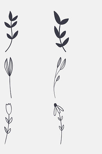 手绘植物线稿花卉免抠设计素材