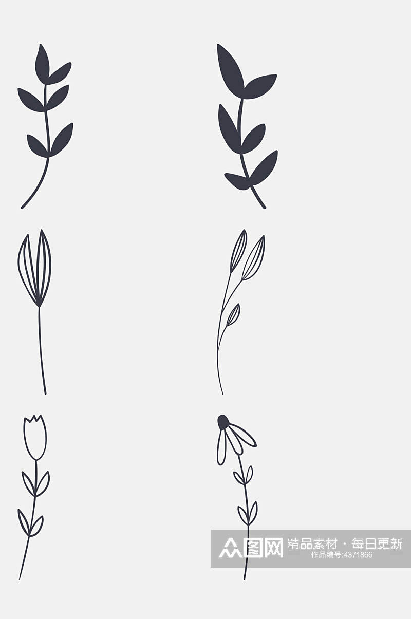 手绘植物线稿花卉免抠设计素材素材