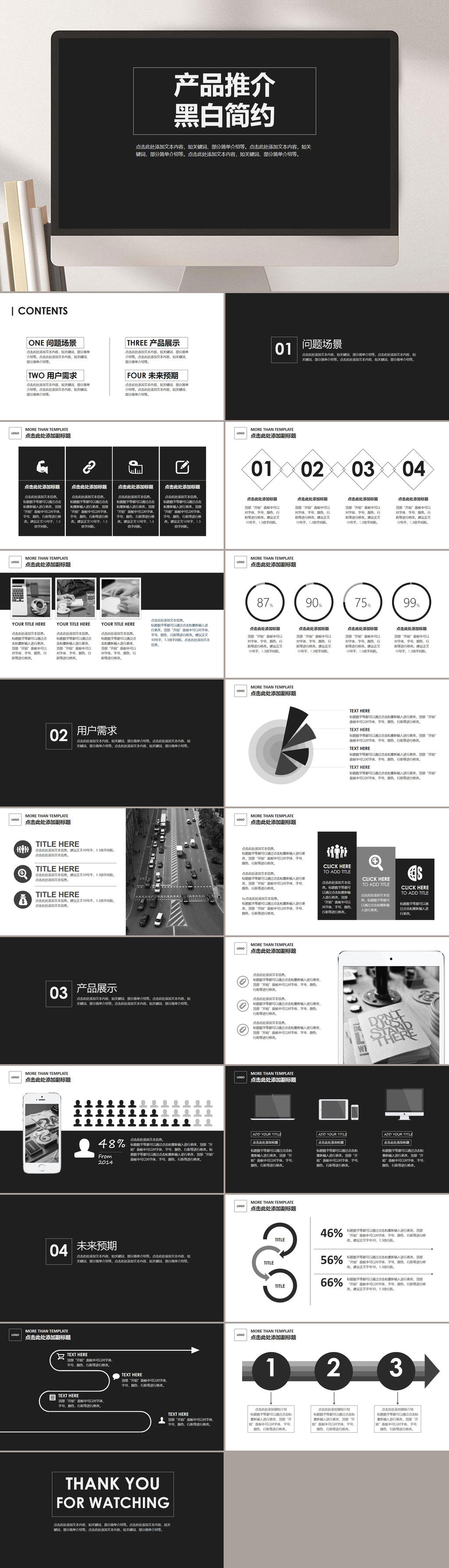 黑白简约创意项目报告PPT素材