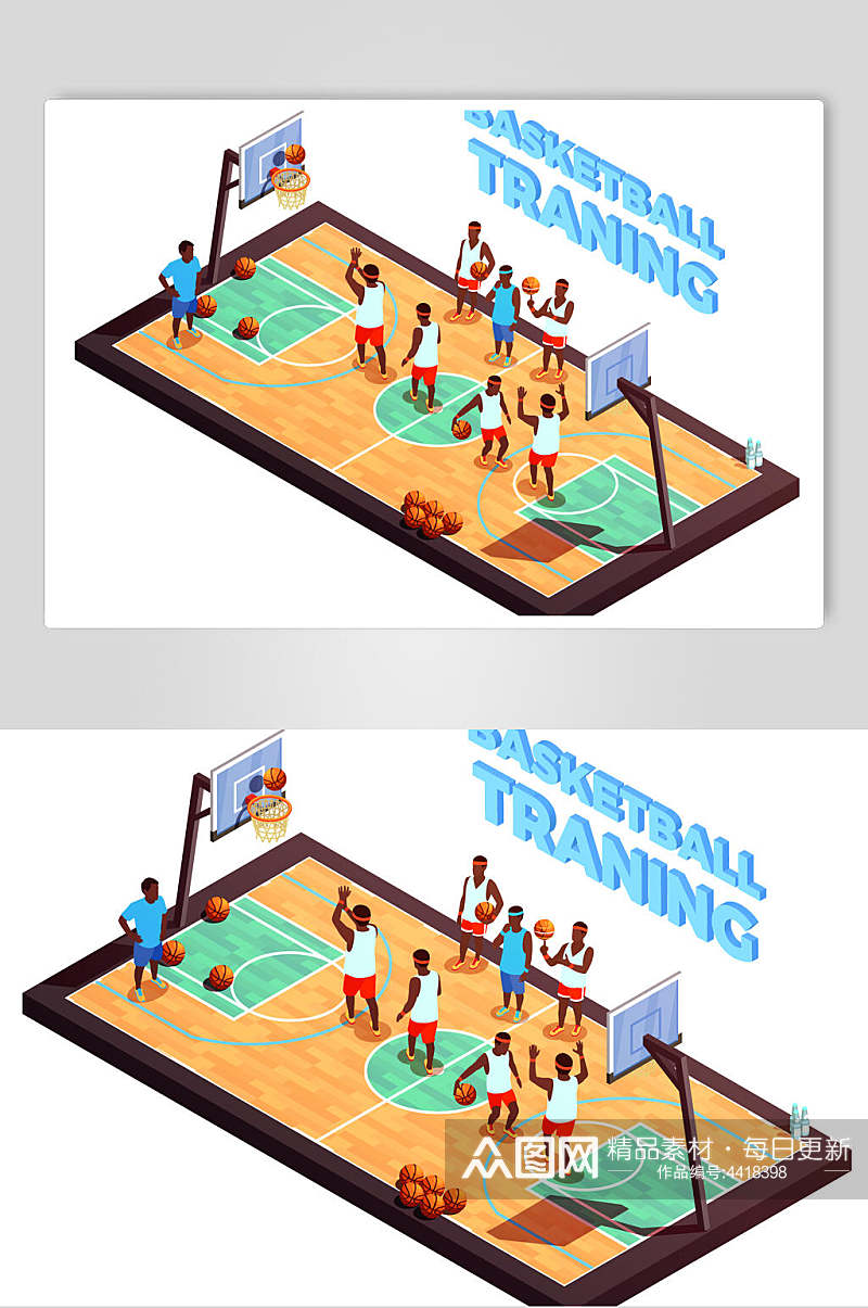 卡通篮球场打球插画矢量素材素材