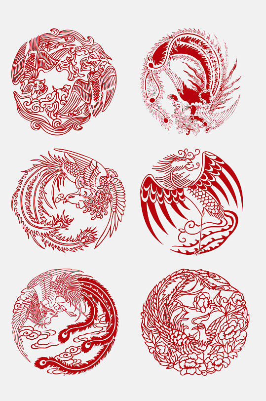 唯美时尚中式凤形图案免抠素材