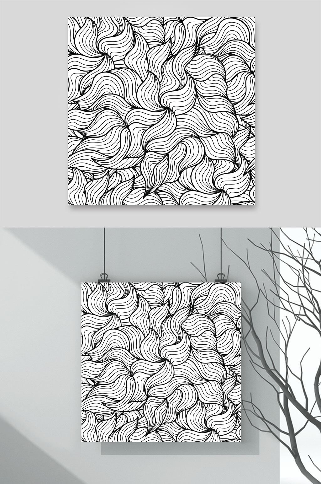 叶子线稿手绘动植物插画矢量素材素材