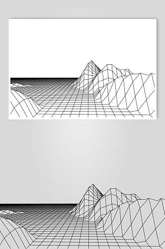 抽象黑白左密右疏网格地形矢量素材