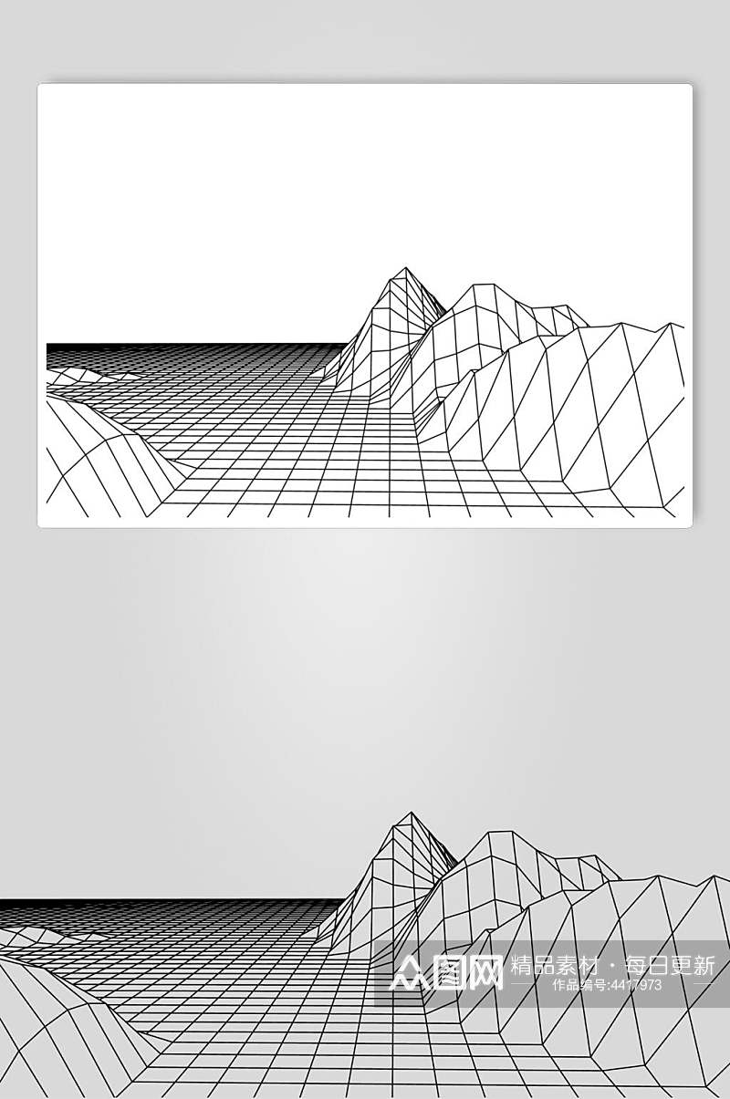 抽象黑白左密右疏网格地形矢量素材素材