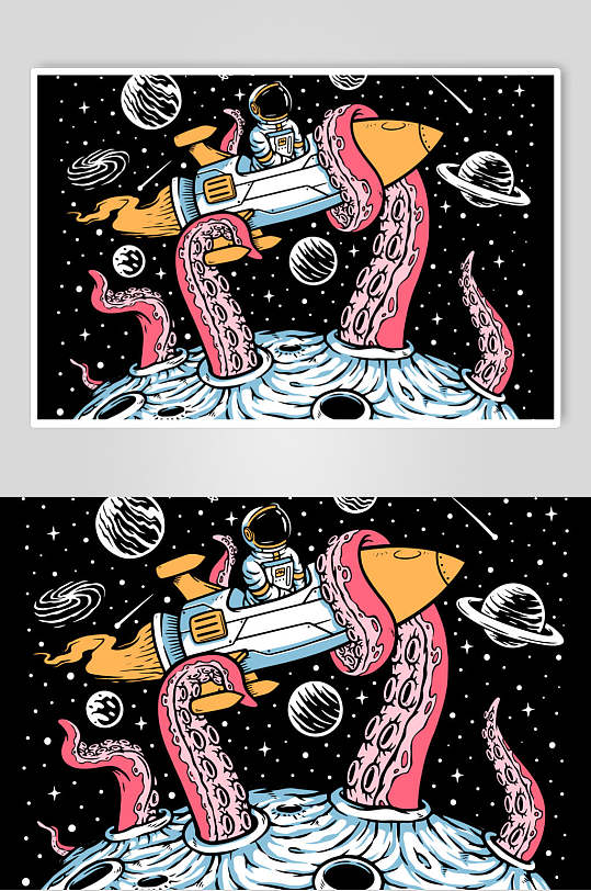 蓝灰地图高端太空宇航员矢量插画立即下载插画简约地图宇航员太空矢量