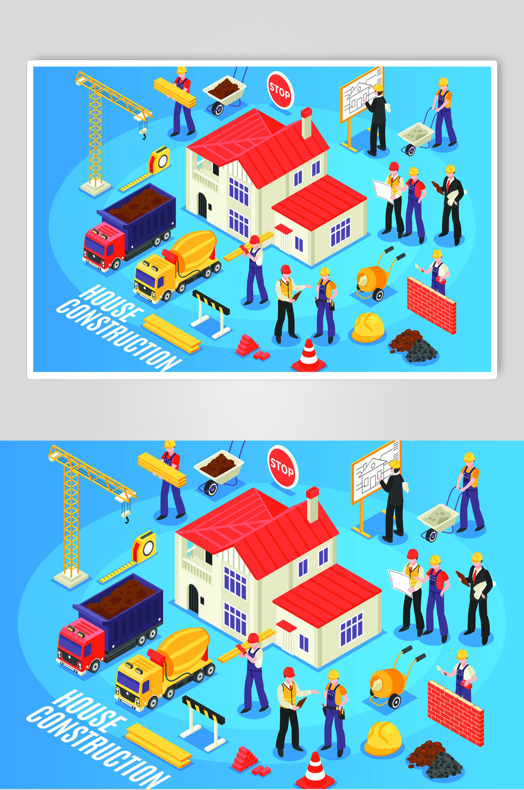 卡车卡通建筑行业插画矢量素材素材