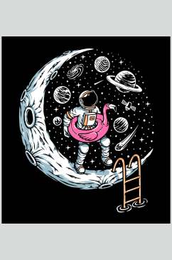 卡通创意星球宇航员潮流印花素材