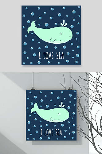 蓝色海豚海洋卡通动植物花纹图案素材